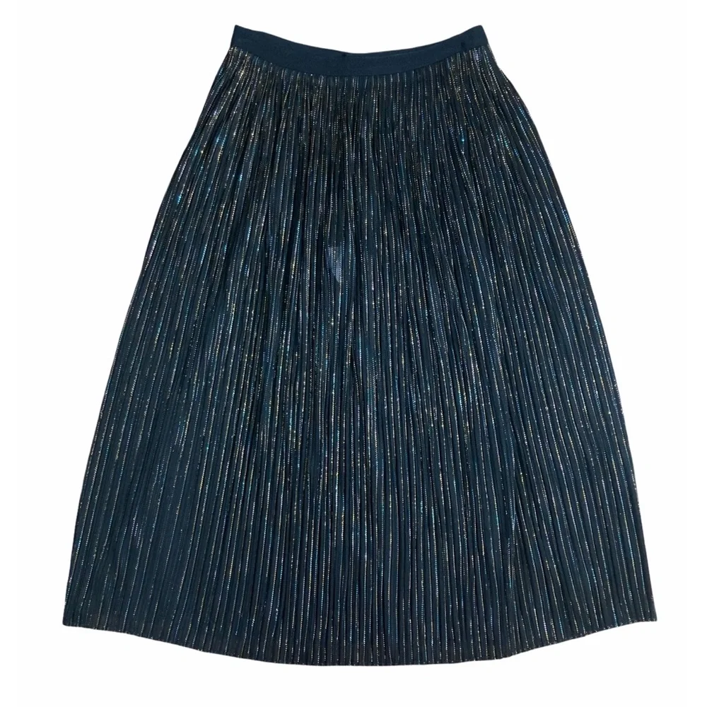 Rosetta Getty Black Iridescent Lurex Mesh Plisse Midi Skirt Size 6 - Picture 2 of 6